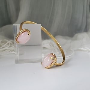 Ann Taylor Goldtone and Rose Quartz Wire Cuff